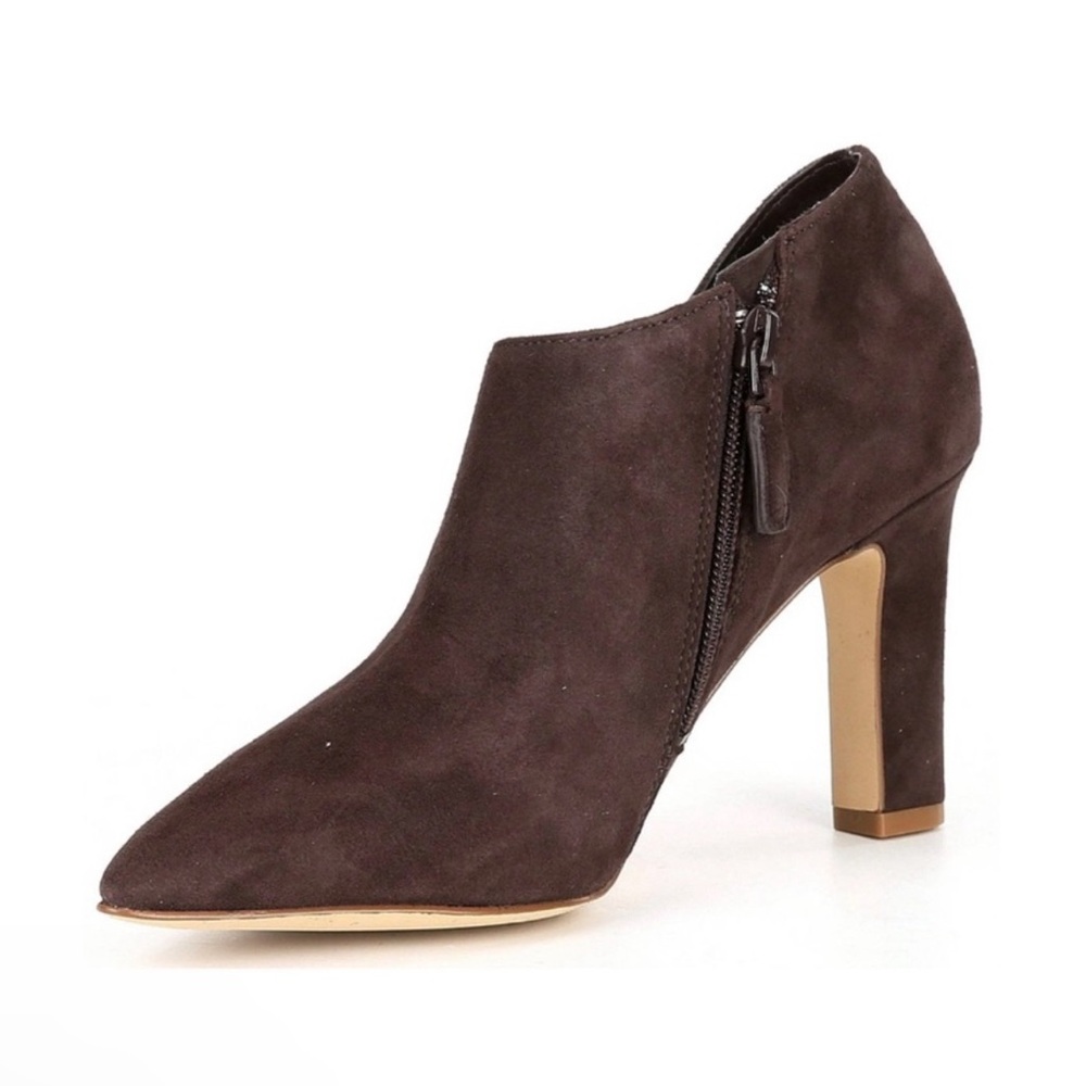 New! Cole Haan Vestry Pointed‎ Toe Booties in Dark Chocolate Suede Sz 8 $150